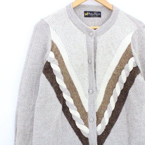 Baby Alpaca Sweater Cardigan Womens Gray Button Front Knit Made In Peru Size XL - Picture 3 of 8